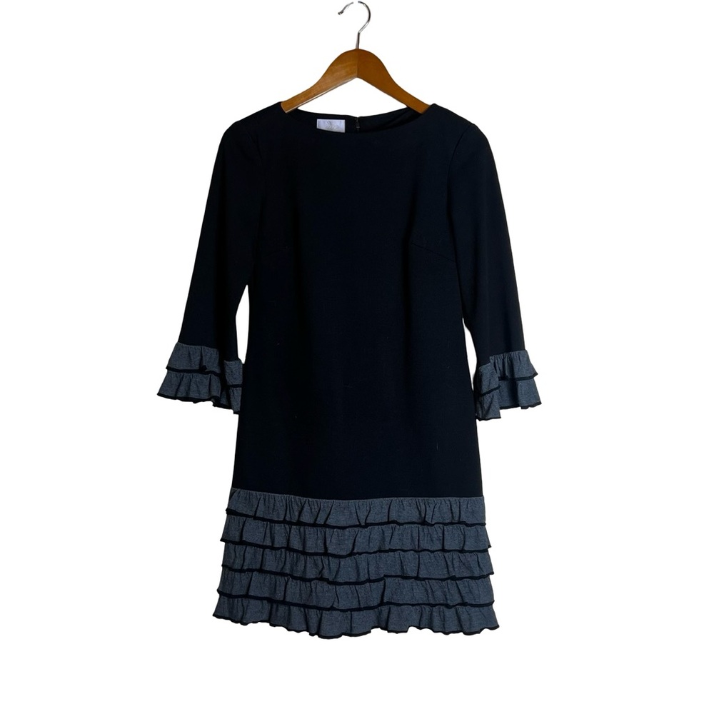 Donna Morgan‎ black dress with gray ruffles. Size 2
